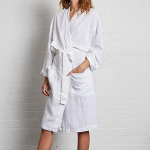 100% Linen Robe White