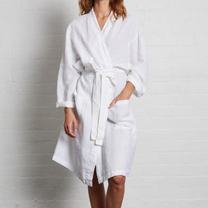 100% Linen Robe White